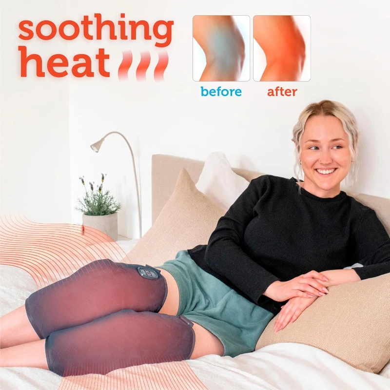 Comfier Heated Knee Massager Wrap with Vibration — Warm Knee Pad with 5 Massage Modes, Adjustable Straps & Velvet Cover — Gray