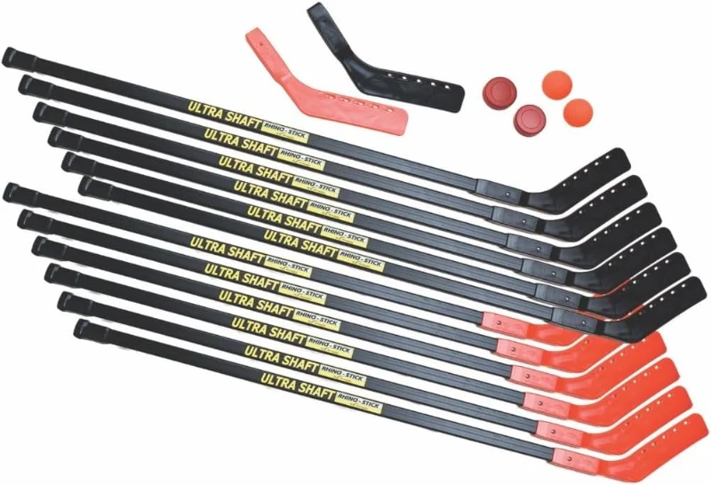 Champion Sports Ultra Shaft Hockey Set - 52-inch Polyethylene Shafts with Reinforced Blades, 12 Sticks & Accessories