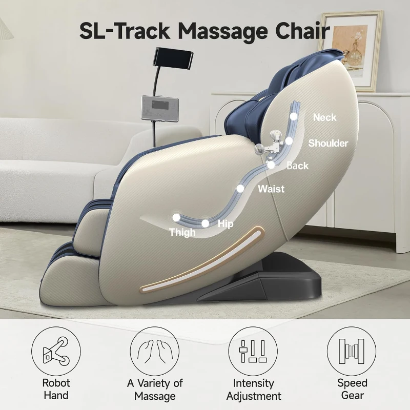 Real Relax 2025 SL-Track Full-Body Shiatsu Massage Recliner with Heat, App Control, Child Lock, Body Scan, Bluetooth, Foot Roller - Favor 06 Blue