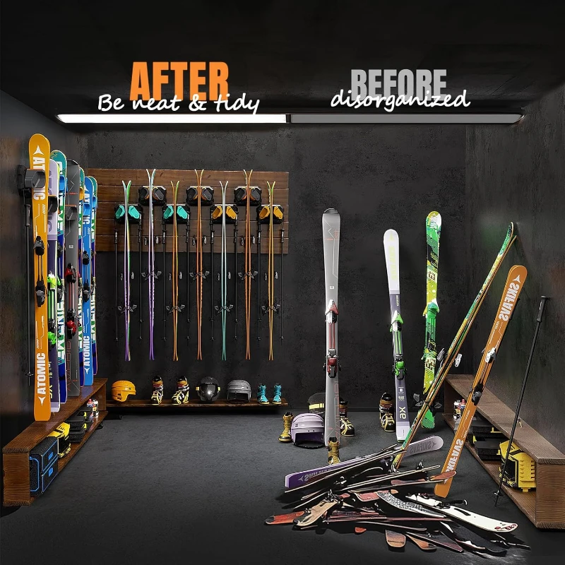 Universal Snowboard & Ski Wall Rack – Damage-Free Mount, Space-Saving Garage Organizer for Winter Gear