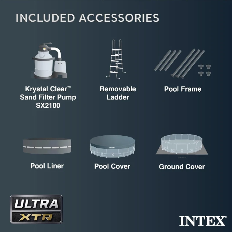 INTEX 26329EH Ultra XTR Deluxe Above-Ground Pool Set, 18 ft x 52 in — Includes 2100 GPH Krystal Clear Sand Filter Pump, Puncture-Resistant & Rust-Resistant, Easy Assembly