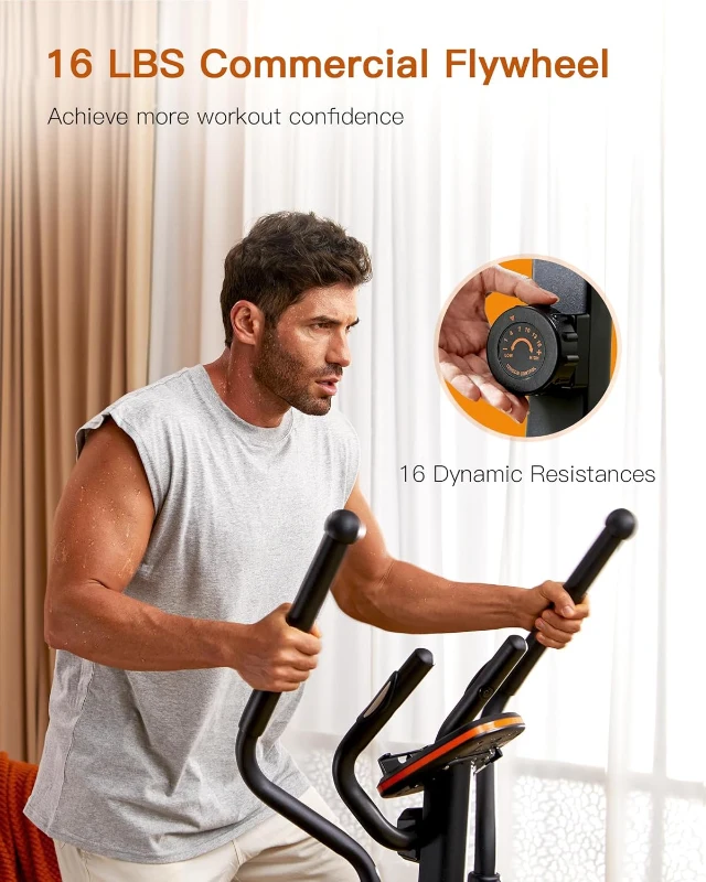 Niceday Magnetic Elliptical Trainer - 15.5in Stride Home Elliptical with 16 Resistance Levels, 400 lb Capacity, Kinomap Compatible