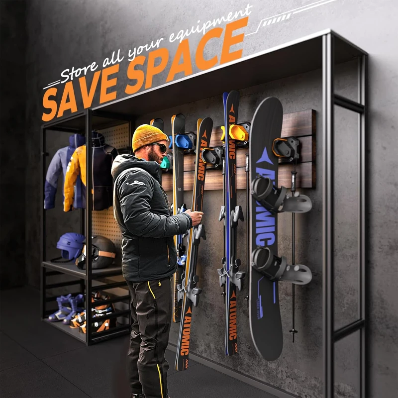 Universal Ski & Snowboard Wall Rack – Garage Mount Holders for Damage-Free, Space-Saving Winter Gear Organization