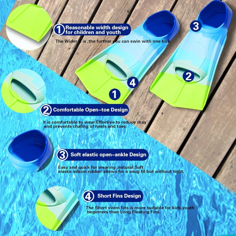 Prsca Youth Short Swim Fins — Training Flippers for Children, Girls & Boys