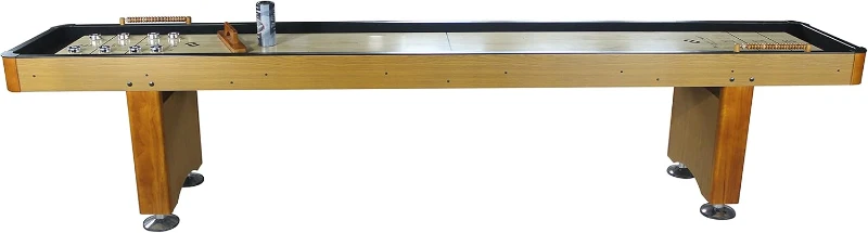 Playcraft Woodbridge Shuffleboard Table, Built-In Storage Cabinet - Full Accessory Kit with Matching Abacus, 8 Deluxe Pucks, Brush & USA Wax - Pro Climate Adjusters (Made in USA)