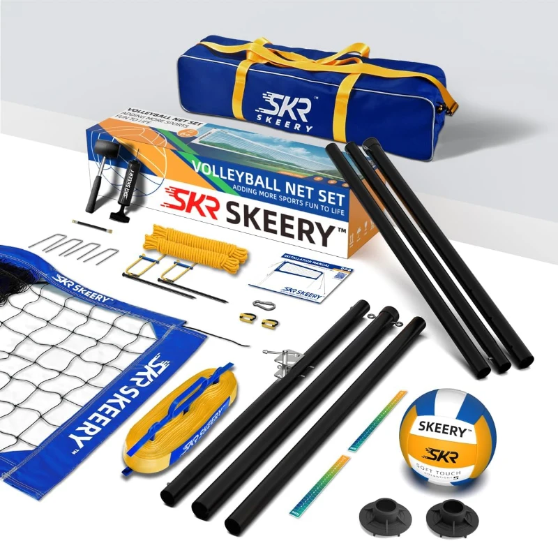 Outdoor Heavy-Duty Volleyball Net Set with Anti-Sag Design, Adjustable Aluminum Poles, Portable for Backyard, Grass & Beach (Imported, Polyester Components)