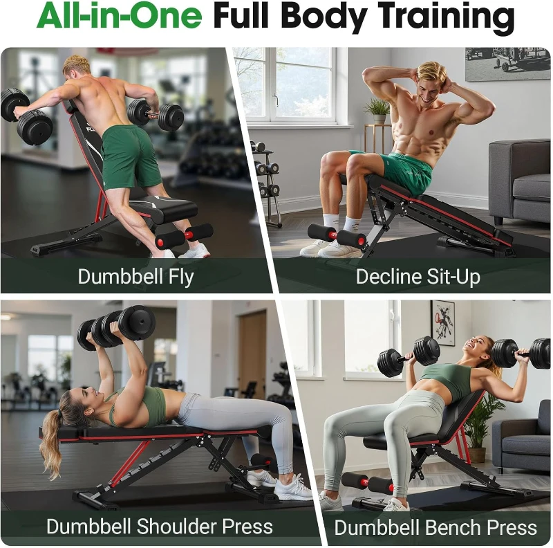 FLYBIRD Adjustable Weight Bench – Foldable 750 lb Capacity Bench for Users up to 6'5"", 27 lb Sturdy Multi-Angle Bench with 90 Position Options for Incline/Decline/Flat Training