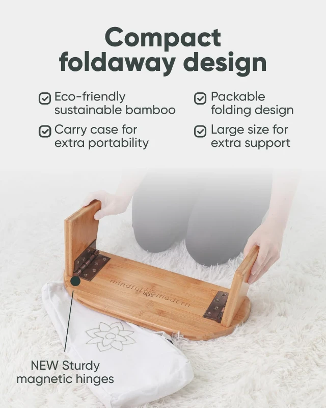 Mindful Modern Folding Meditation Bench - Bamboo Kneeling Stool with Locking Magnetic Hinges, Portable Seiza Chair with Travel Bag