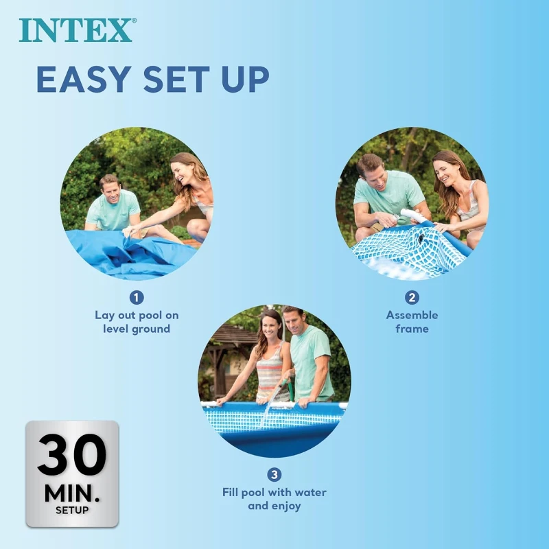 Intex 9.8' x 79"" x 29.5"" Rectangular Above-Ground Backyard Pool with Flow-Control Drain Valve, Blue