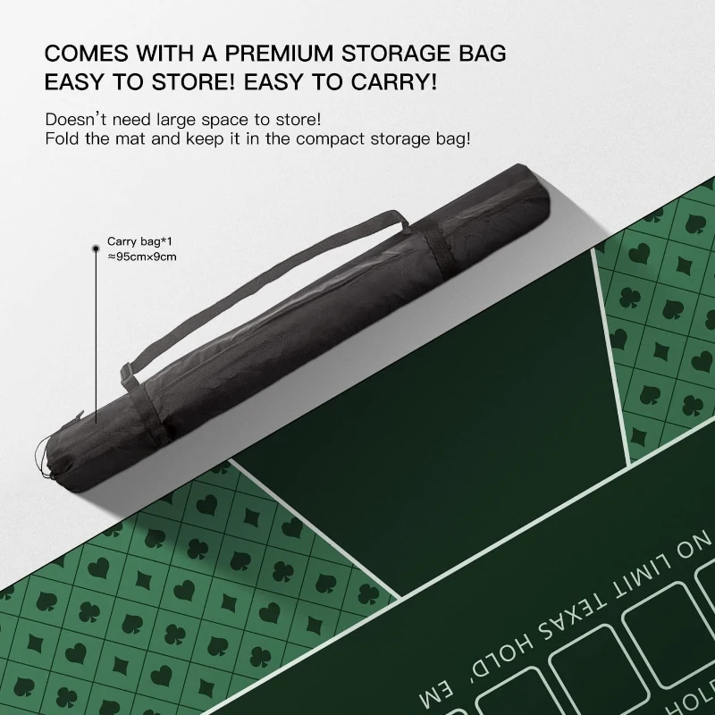 YUZPKRSI 70 x 35 Inch Poker Mat — 6-8 Player Texas Hold'em Rubber Table Top with Foldable Design and Carrying Bag for Poker, Blackjack, Casino Games