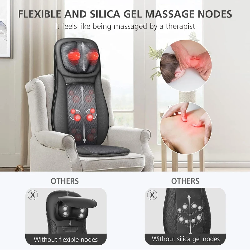 Snailax Shiatsu Neck & Back Massager with Heat — Full-Back Kneading and Rolling Massage Chair Pad with Height Adjustment