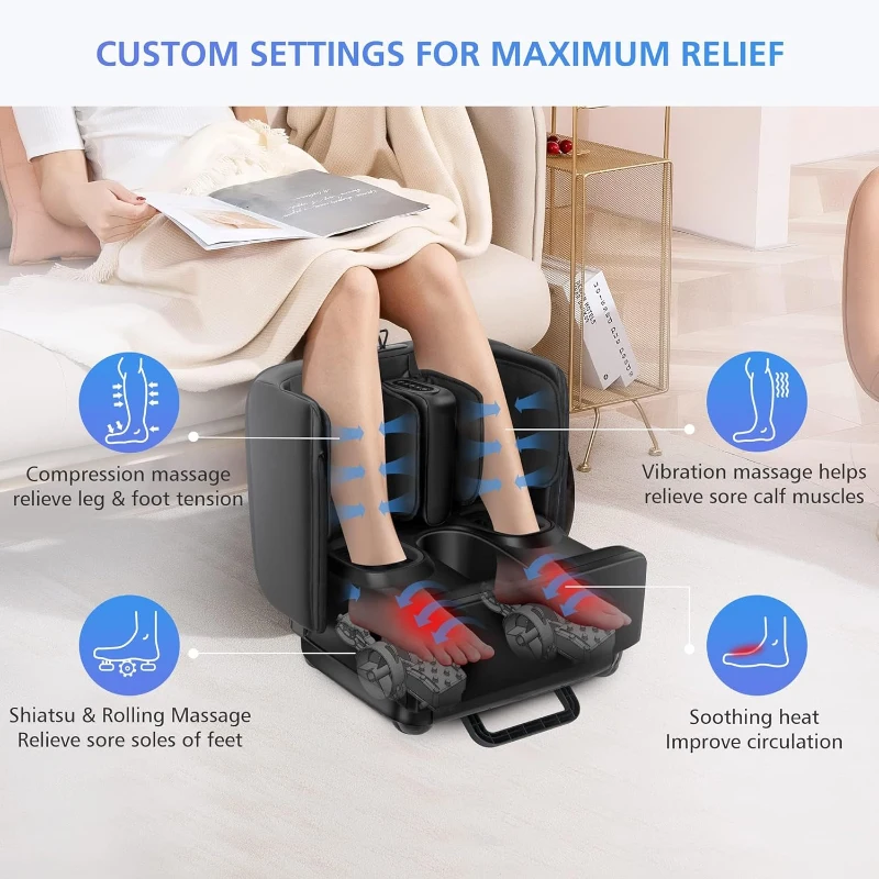 COMFIER 2-in-1 Shiatsu Foot and Calf Massager with Heat, Kneading, Vibration and Compression — Convertible Heated Ottoman, Fits up to Men’s Size 13