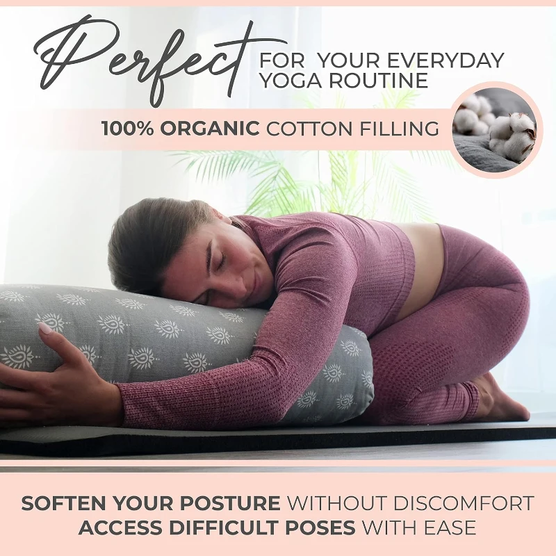 GAYO Organic Cotton Yoga Bolster for Restorative Practice — Washable Cover and Carry Bag Included