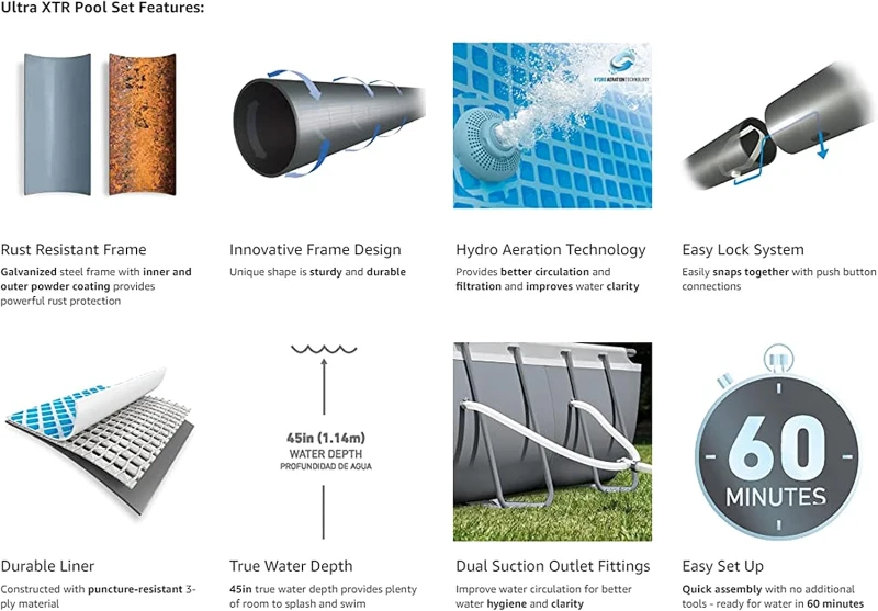 Intex Ultra XTR Rectangular Frame Pool Set — 18' x 9' x 52"" with Pump (45-Inch Deep)