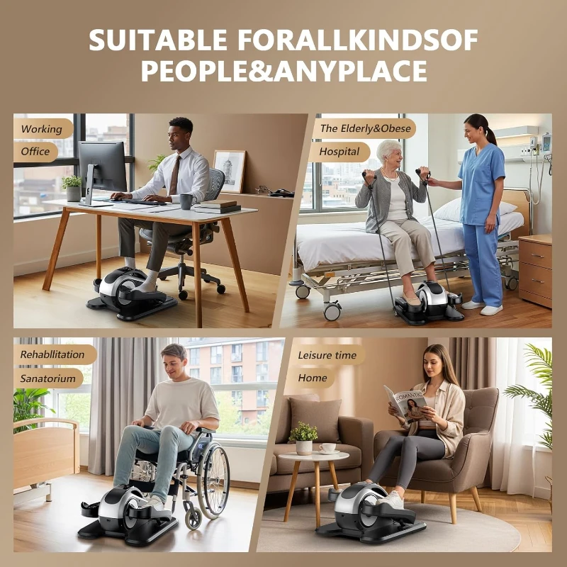 Under-Desk Elliptical Leg Exerciser — Electric Pedal Machine for Seniors, 12 Speeds & 12 Modes with Remote, Elastic Cord, Manual and Auto for Home Office