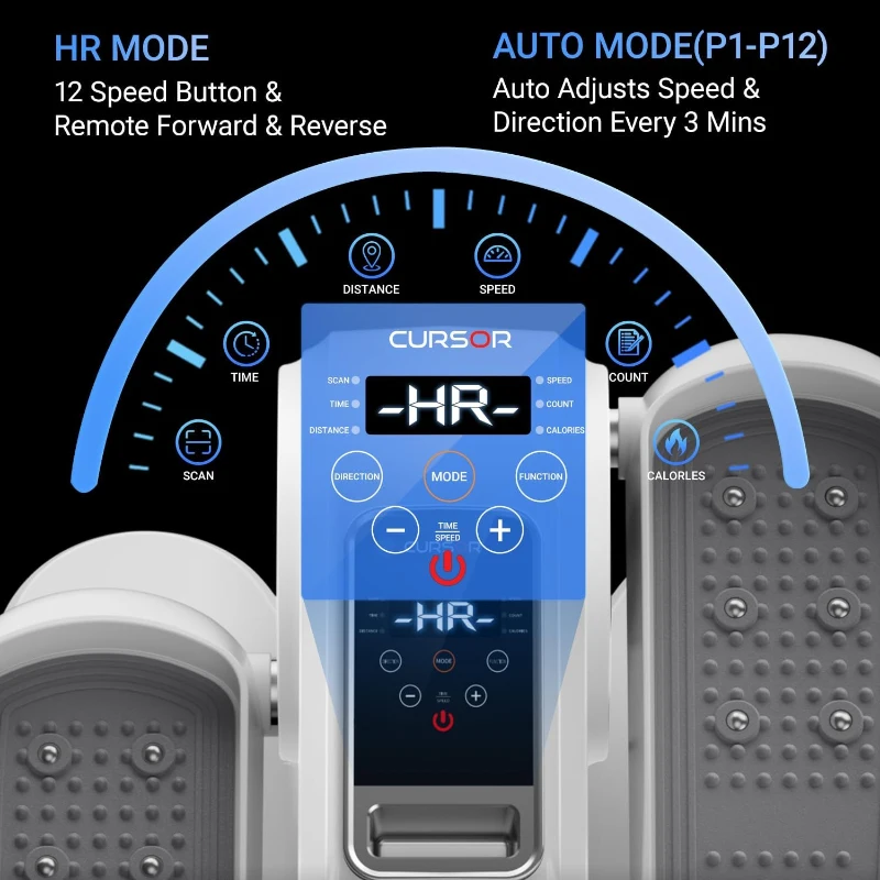 Under-Desk Elliptical Trainer – Electric Seated Pedal Exerciser with Remote, 12 Speed Levels, Forward/Reverse, Manual (HR) & Auto Modes for Home or Office