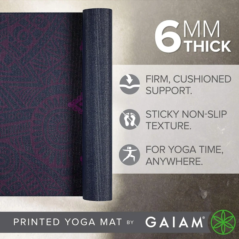 Gaiam Premium 6mm Printed Extra-Thick Non-Slip Yoga & Fitness Mat – 68"" x 24"" x 6mm