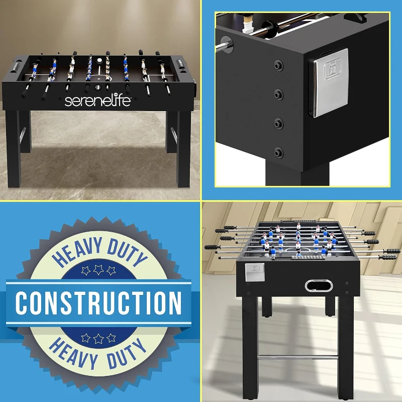 SereneLife 48"" Full-Size Foosball Table — Competition-Style with 2 Balls & Dual Fold-Out Cup Holders for Home Arcade