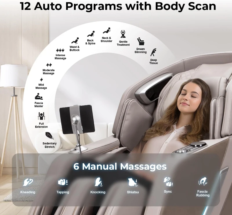 Titan 4D Ultima Massage Chair - Taupe | Full-Body Air Compression | Zero Gravity | SL-Track 4D Therapy | Foot Rollers | Touchscreen & Space-Saving Design