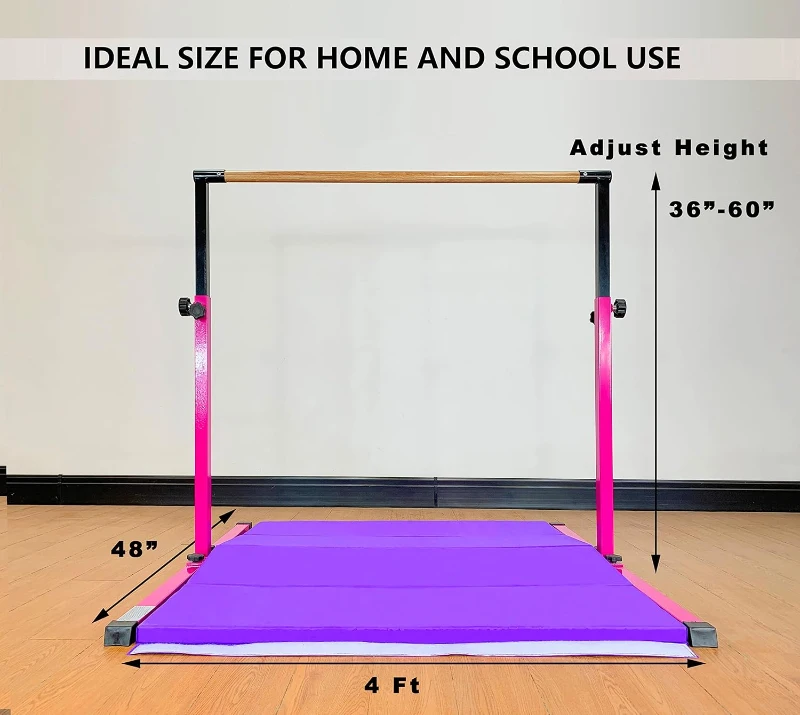 MARFULA Kids Gymnastics Bar Set with Mats – 5 ft Bar, 4 ft Inner Width, 36""–60"" Adjustable Height, Foldable for Home and Club Use