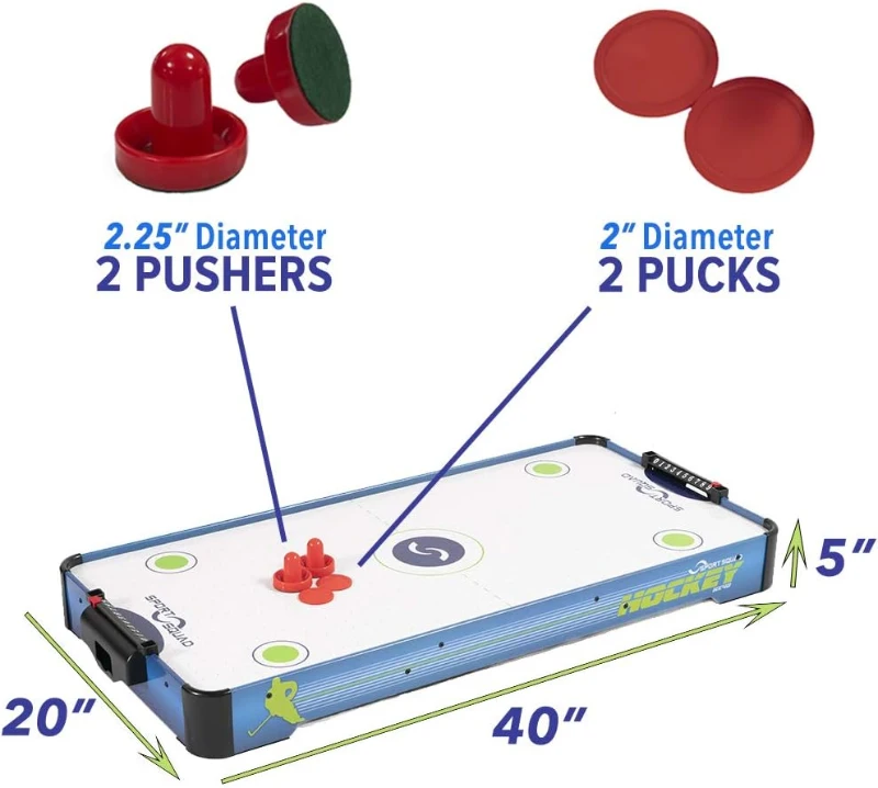Sport Squad HX40 40"" Tabletop Air Hockey Game for Kids & Adults - Electric Fan Motor, Includes 2 Pushers and 2 Pucks - Portable for Floor, Tabletop or Dorm