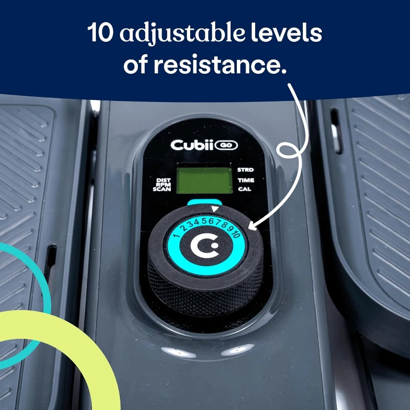 Cubii GO Under-Desk Seated Elliptical Pedal Exerciser with LCD Tracker, Adjustable Resistance, Built-in Wheels & Telescoping Handle — Portable WFH Fitness
