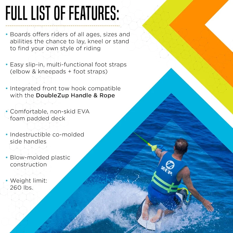 ZUP 'You Got This' All-in-One Water Board — Kneeboard, Wakeboard, Wakeskate & Wakesurf for All Ages (Models 160 & 260), 51.7"" x 23.8"" x 4.6""