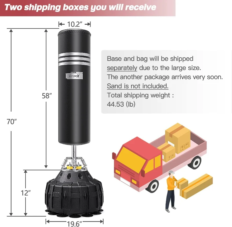 Dripex Upgrade Freestanding Punching Bag with Stand — 70"" Heavy Boxing Bag for Adults & Teens, MMA and Home Fitness