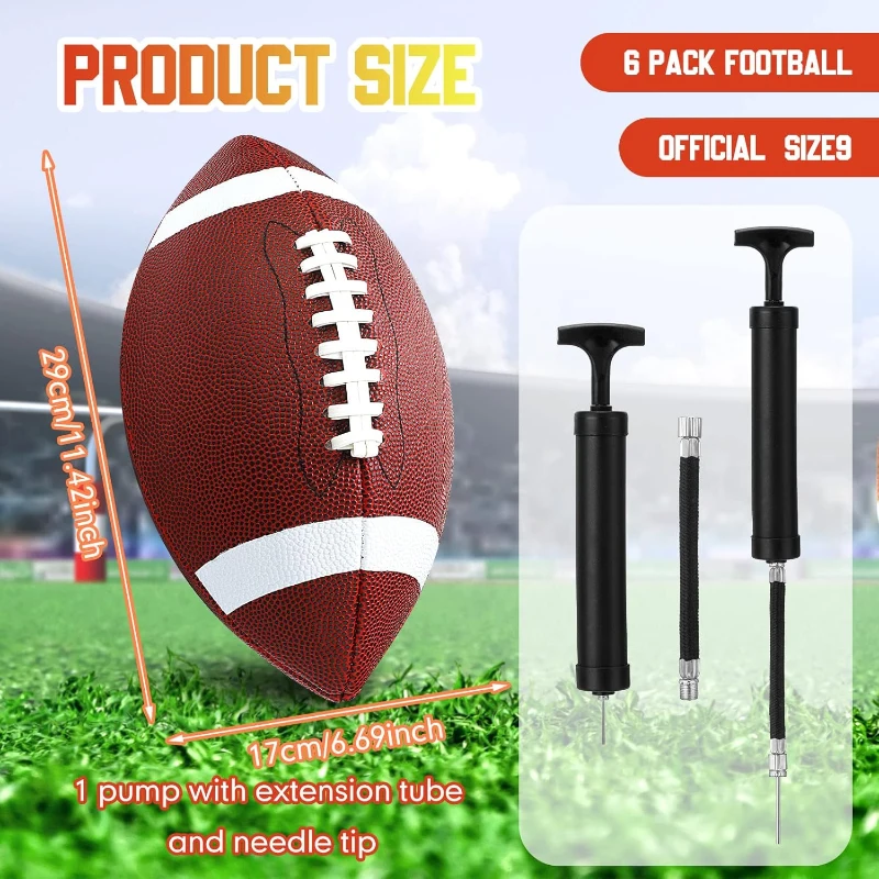 Jerify Official-Size PU Composite Leather Footballs – Bulk Training Set with Pump (6-Pack)