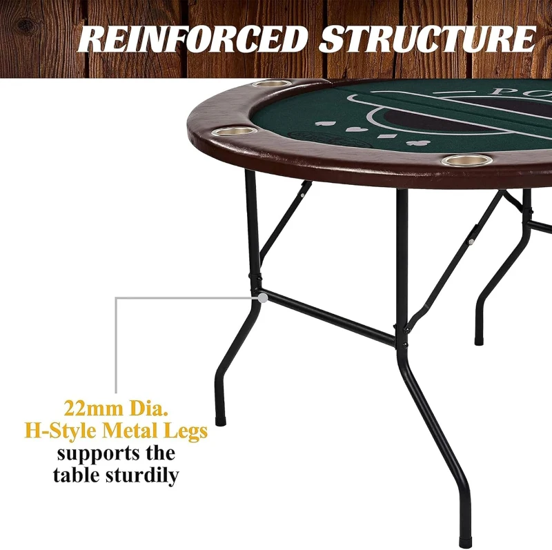 Barrington Round Portable Poker Table for 6 — Dark Green Velvet Play Surface, Faux-Leather Rails, Includes Chips, Cards and Dealing Shoe