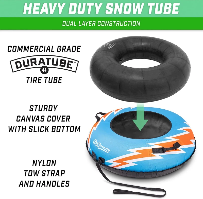 GoSports 44-Inch Heavy-Duty Snow Tube — Commercial-Grade Winter Sled with Durable Canvas Cover (Choose Your Style)