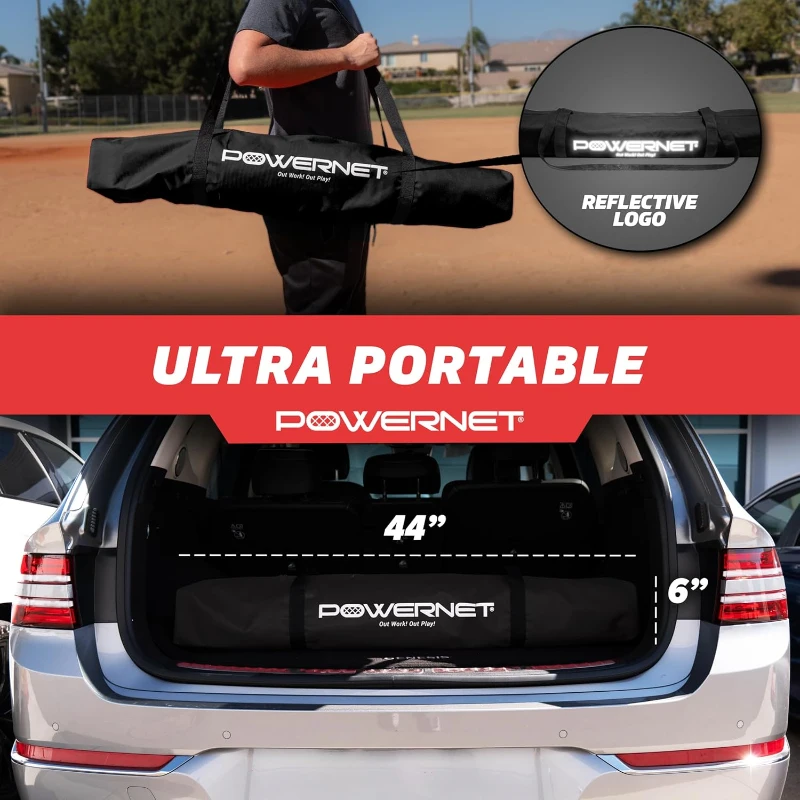 PowerNet 7'x7' Practice Net for Baseball & Softball with Accessories — Portable Batting/Pitching Net, Weighted Ball & Carry Bag