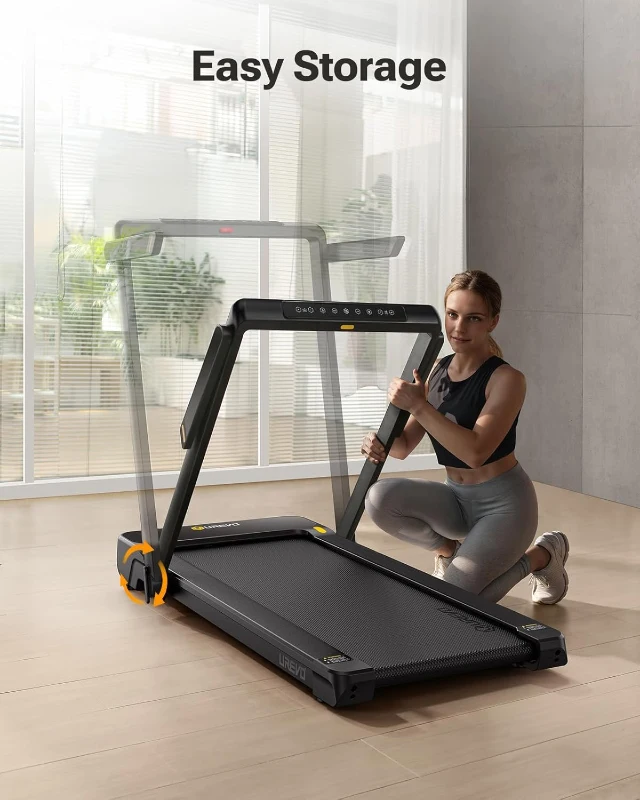 UREVO Smart Treadmill with 3-Level Auto Incline (5–9%), UREVO App, AI Music & HIIT Courses, Foldable Under-Desk Design with Remote