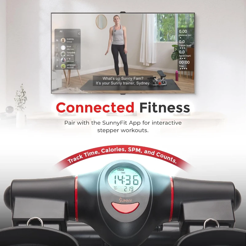 Sunny Health & Fitness 2-in-1 Power Stepper with Resistance Bands, Bluetooth-Ready, 400 lb Capacity & Free SunnyFit App