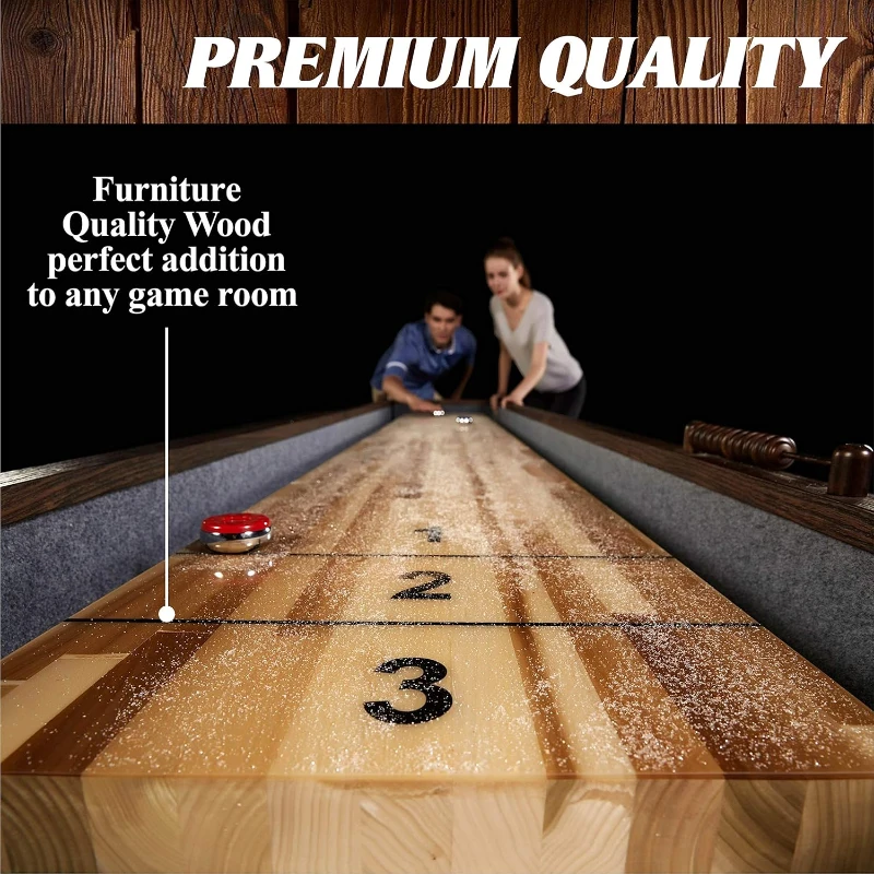 Barrington 12-Foot Rustic Shuffleboard Table with Cabinets - Classic Arcade Collection with Puck Sets, Preassembled Playfield