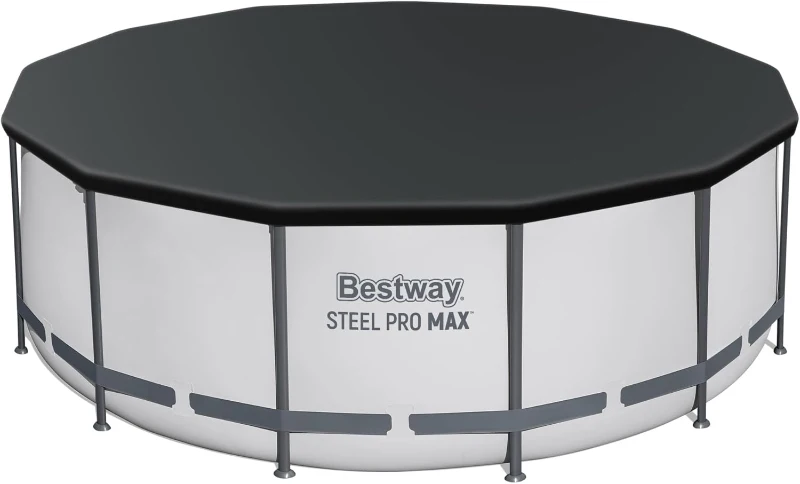 Bestway Steel Pro MAX 13-Foot x 48-Inch Round Above-Ground Pool Set, Gray — Metal Frame with Filter Pump, Ladder & Cover