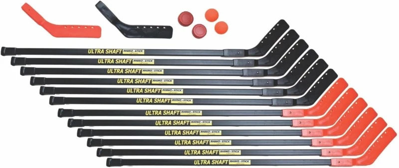 Champion Sports Ultra Shaft Hockey Set - 52-inch Polyethylene Shafts with Reinforced Blades, 12 Sticks & Accessories