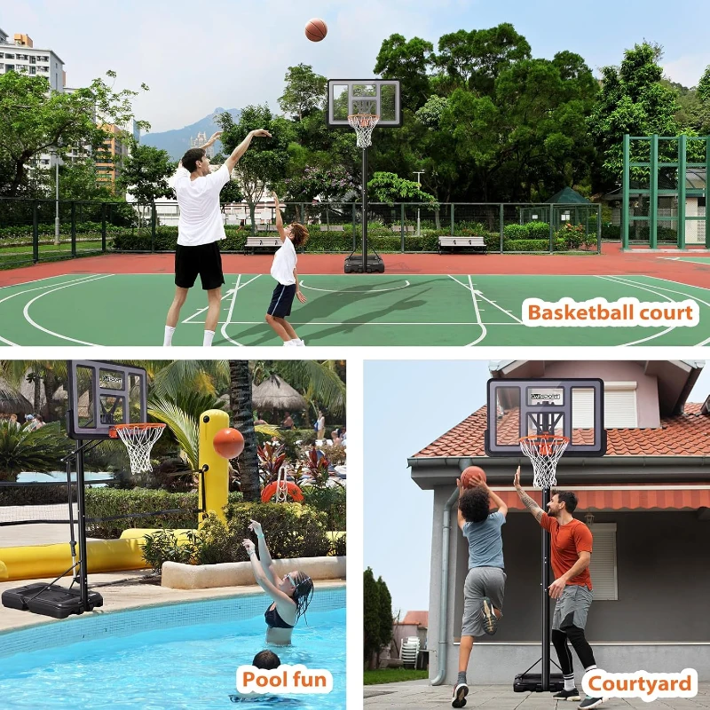 AWII SPORT Portable Outdoor Basketball Hoop — 44-inch Impact-Resistant PC Backboard, Labor-Saving Quick-Adjust 4.8–10 ft System with Wheels