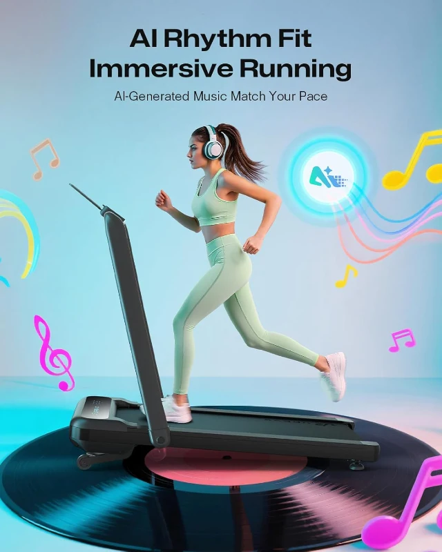 UREVO Smart Treadmill with 9% Auto Incline, UREVO App, AI-Powered Music Courses, HIIT Programs & One-Click Mute