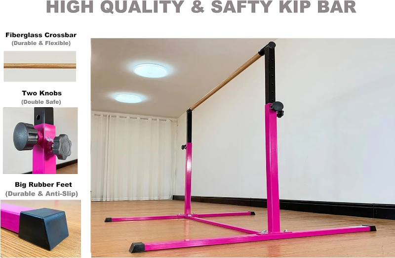 MARFULA Kids Gymnastics Bar Set with Mats – 5 ft Bar, 4 ft Inner Width, 36""–60"" Adjustable Height, Foldable for Home and Club Use