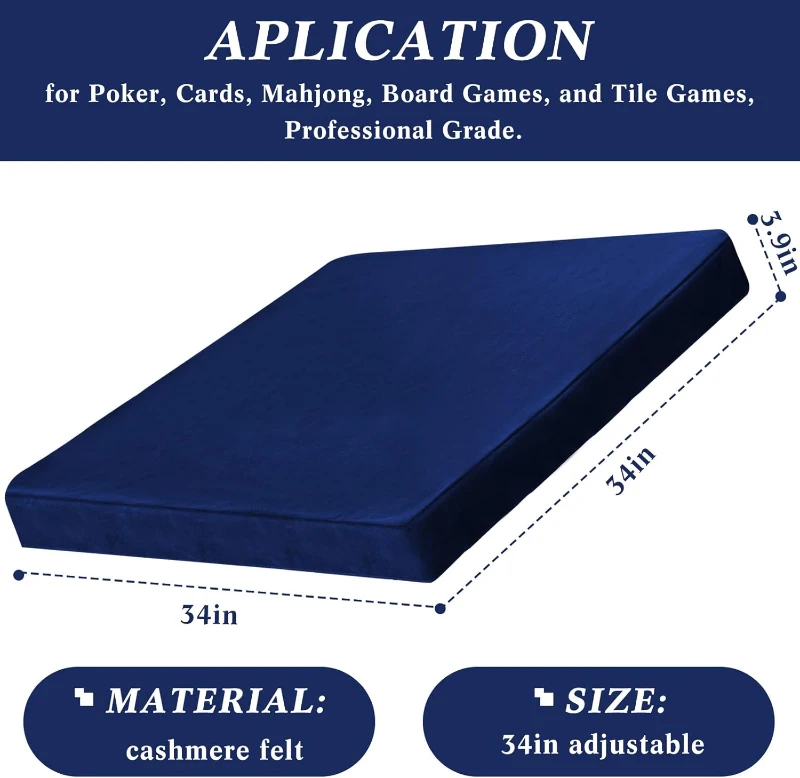 Frienda Blue Felt Game Table Cover 34"" x 34"" x 4"" – Foldable Tablecloth for Card Games, Mahjong, Jigsaw Puzzles and Board Games (Table Not Included)