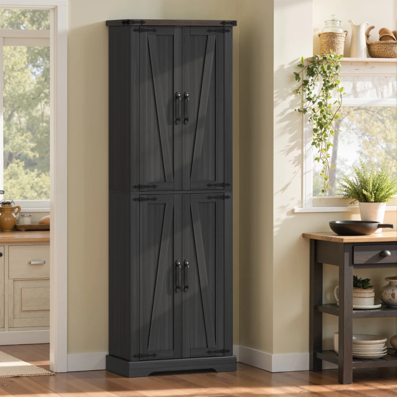 HOMCOM 72" Pantry Cabinet, Farmhouse Freestanding Kitchen Storage Cabinet with Adjustable Shelves for Dining Room, Black
