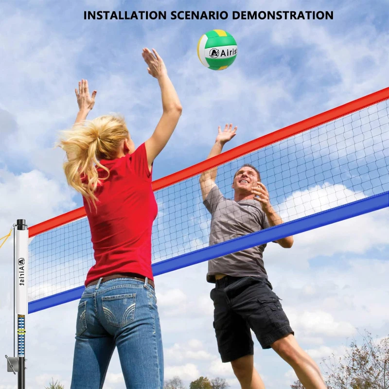 Heavy-Duty Outdoor Volleyball Net with Steel Anti-Sag System, Adjustable 42mm Aluminum Poles — Professional Backyard & Beach Set with Ball and Carry Bag