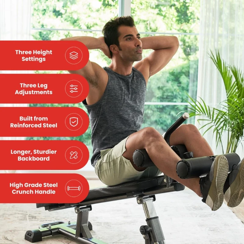 Finer Form Semi-Commercial Decline & Flat Weight Bench – Adjustable Sit-Up and Strength Training Bench for Abs, Crunches, Decline Presses with Reverse Crunch Handle