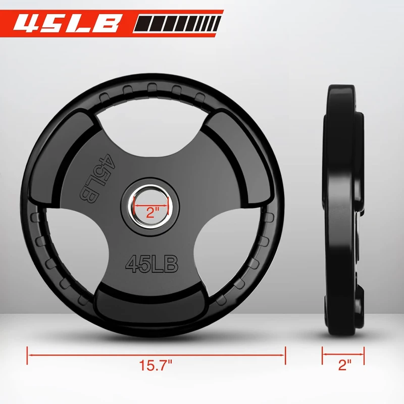 RitFit Olympic Rubber Grip Plates for Barbell — 2"" Hole Weight Plates for Strength Training, Available as Singles, Pairs or Sets (2.5/5/10/35/45 lb) — 315 lb Set