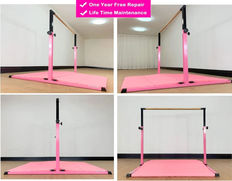 MARFULA Adjustable Gymnastics Kip Bar with Mats – 5 ft Bar, 4 ft Width, Foldable & Portable, Adjustable 36""–60"" for Kids' Training