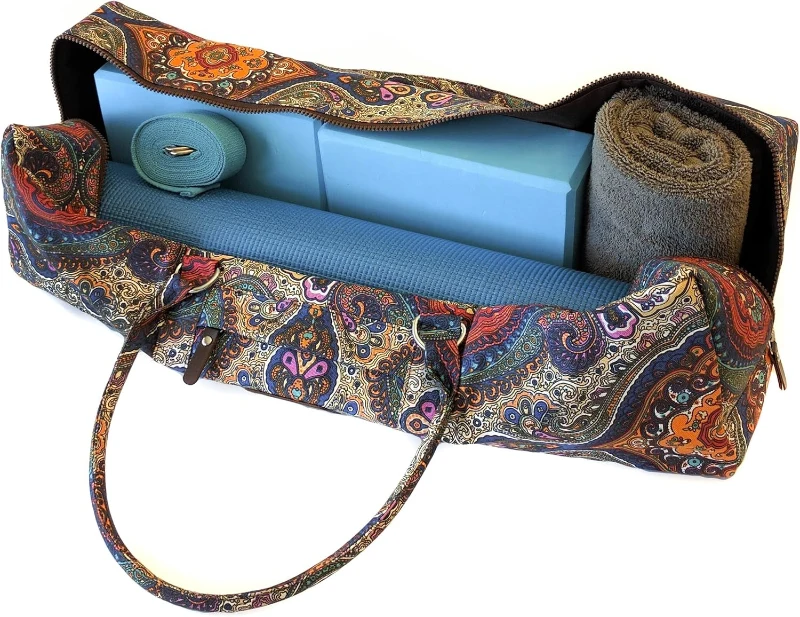 Kindfolk Patterned Canvas Yoga Mat Duffle Bag with Zippered Pocket — Mat Carrier