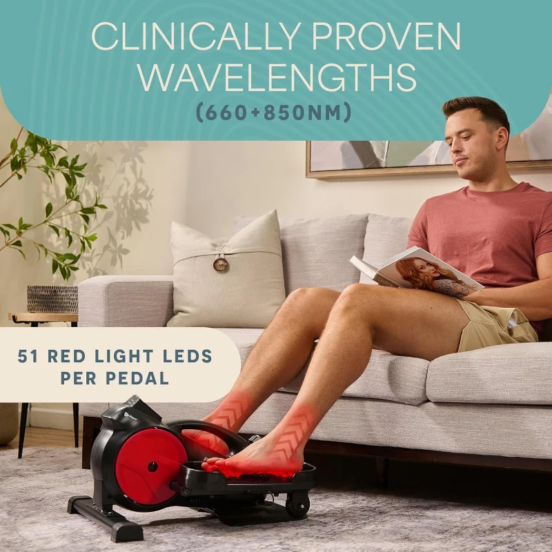 Lifepro FlexStride Under-Desk Elliptical with Optional Red Light Therapy – Quiet Seated Pedal Exerciser for Seniors & Adults, Portable Home/Office Leg Trainer