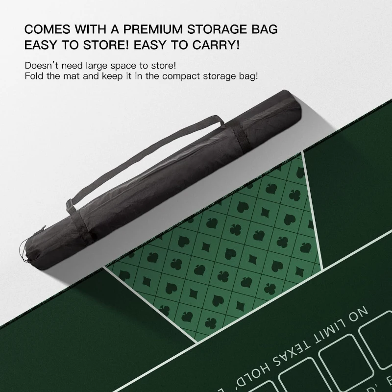 94 x 47 Inch Poker Mat — 10-Player Texas Hold'em Rubber Table Topper with Reinforced Sewn Edges, Folding Portable Layout and Carrying Bag