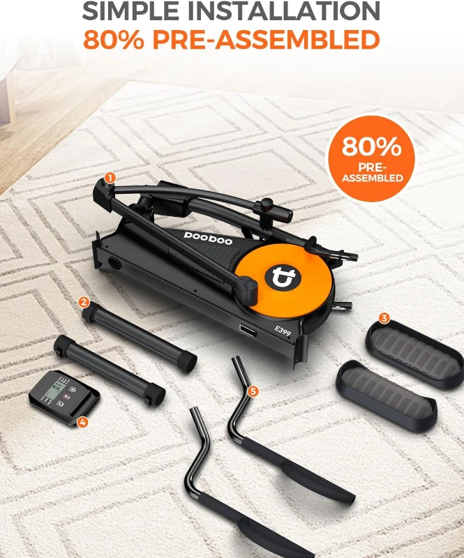 pooboo E399 Elliptical Machine — Home Elliptical with 16-Level Resistance, Hyper-Quiet Magnetic Rear Drive, 15.5 in Stride, LCD Monitor, 350 lb Capacity